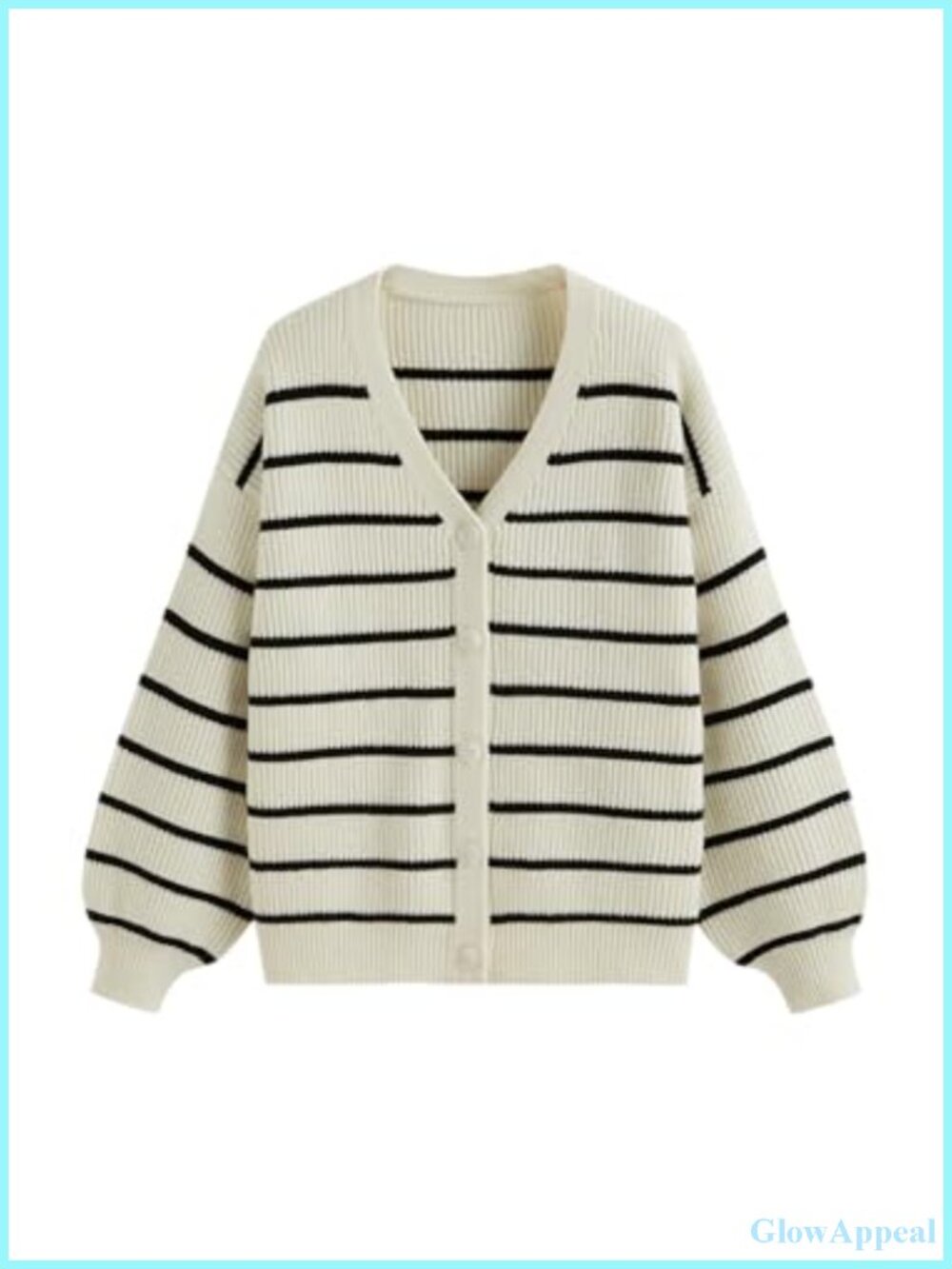 Striped Knit Cardigan V-Neck Long Sleeve Zip Up Womens